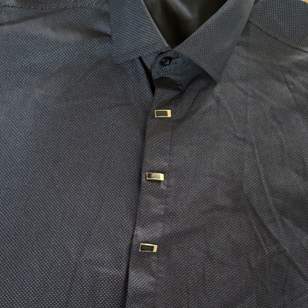 Elegant Navy Men's Dress Shirt - Picture 3 of 4